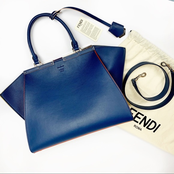 Fendi Handbags - Fendi 3Jours Medium Navy Blue Bag Satchel Purse
